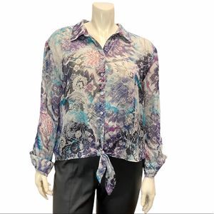 Chico's 4 Watercolor Print Button Down Front Tie